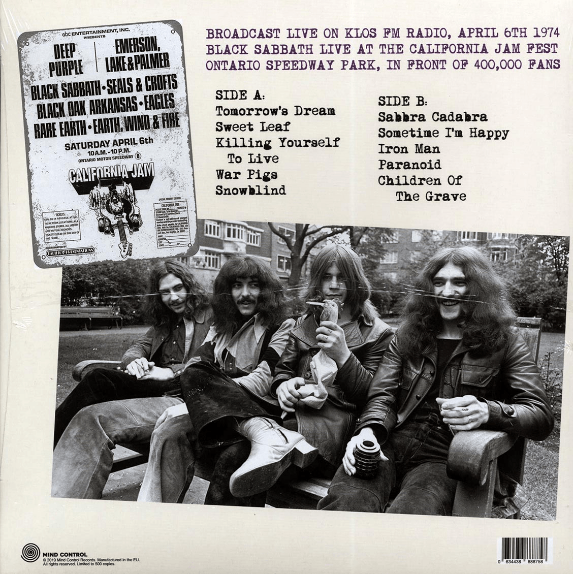 BLACK SABBATH: Live from The Ontario Speedway Park, April 6th 1974 / KLOS-FM Broadcast LP (purple vinyl, only 500 copies!)