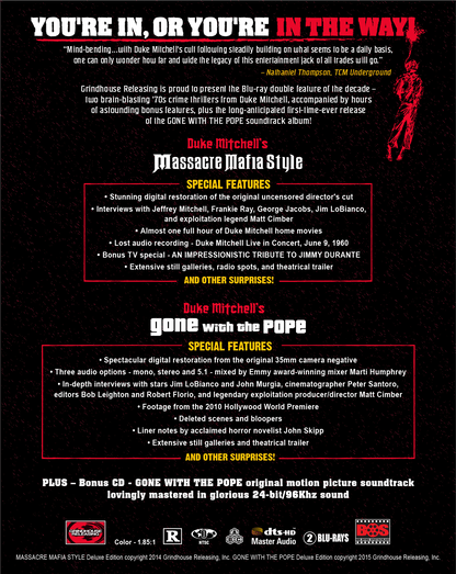 THE DUKE MITCHELL COLLECTION (MASSACRE MAFIA STYLE & GONE WITH THE POPE) Deluxe 3 Disc set (2x Blu-ray + CD Soundtrack)
