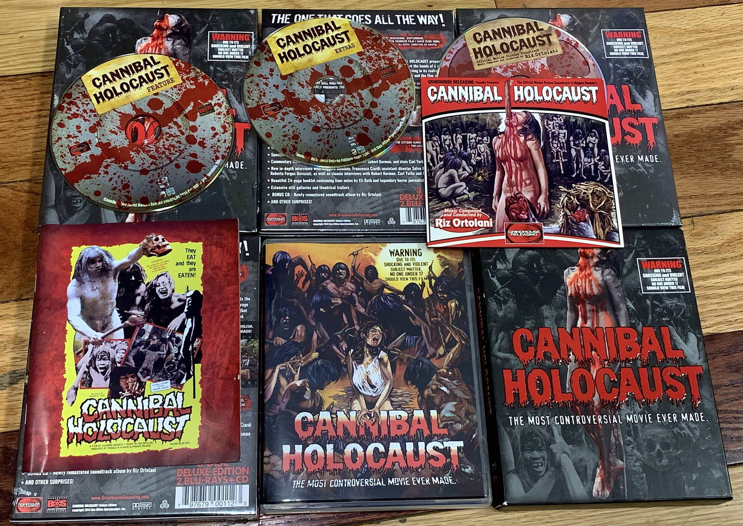 CANNIBAL HOLOCAUST (1980) 3 disc (2 Blu-ray + CD soundtrack) set: Embossed slipcover