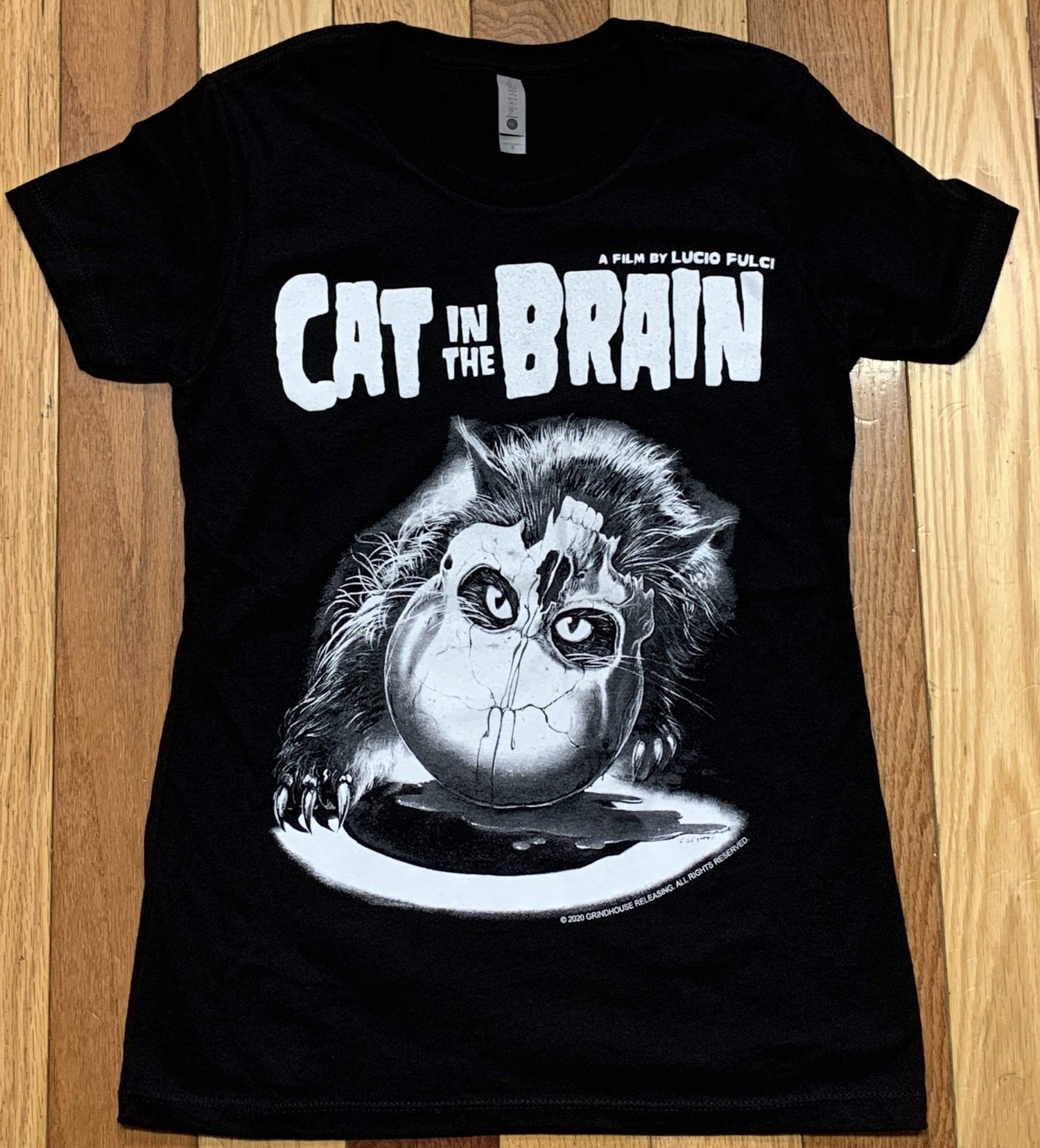 CAT IN THE BRAIN Women's T-shirt : Glow in the Dark Cat & Skull