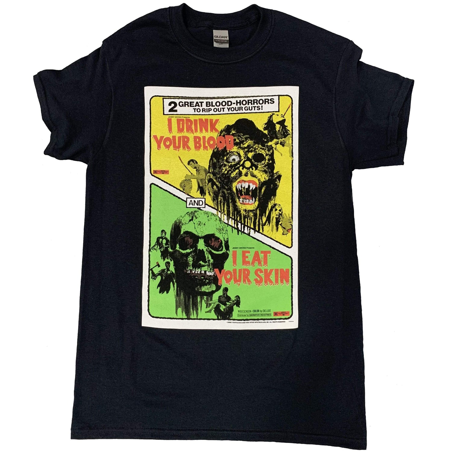 I DRINK YOUR BLOOD / I EAT YOUR SKIN T-shirt : Double feature one-sheet